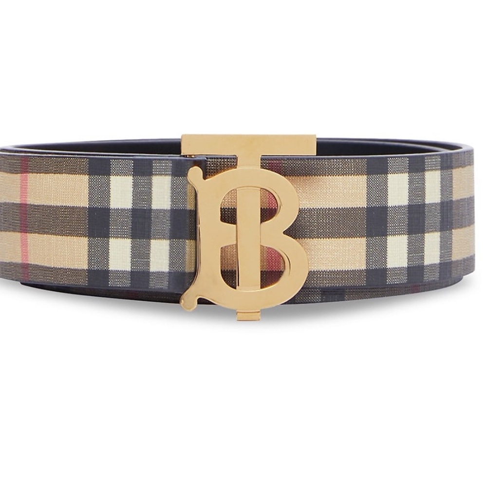 NWOT Burberry
Monogram Vintage Check E-Canvas Leather Belt Size Small